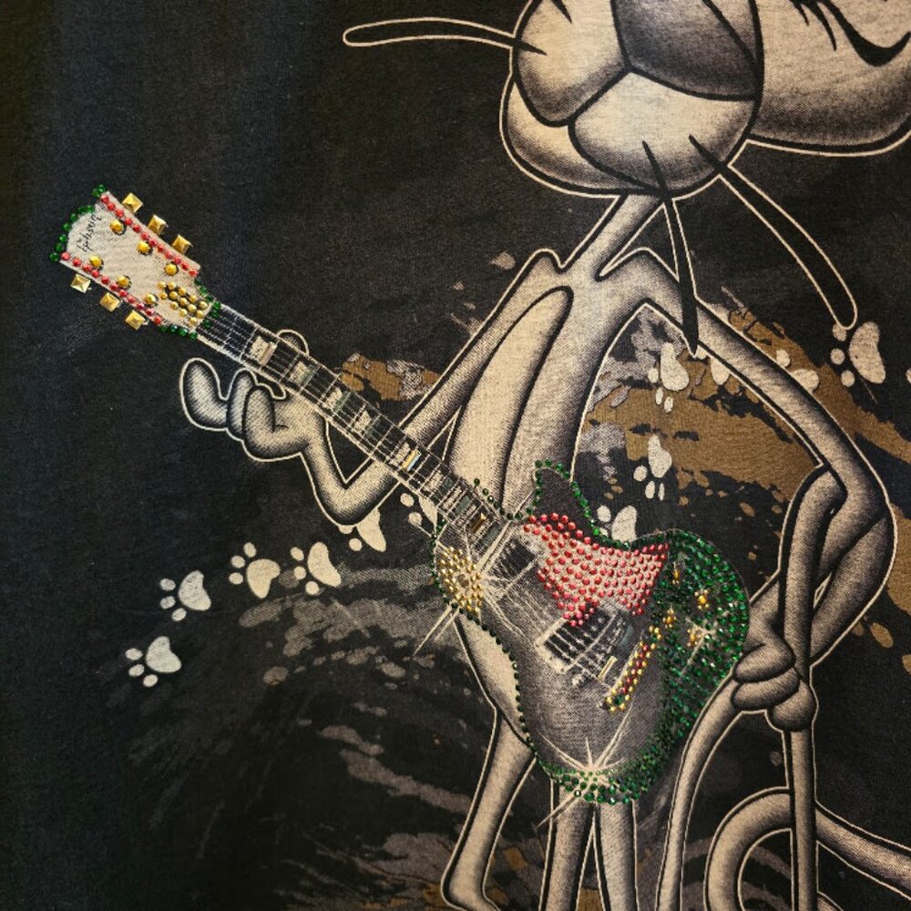 SHAKA WEAR BLACK GRAPHIC TSHIRT PINK PANTHER RHINESTONE GUITAR SIZE 3XL TALL - Picture 6 of 9
